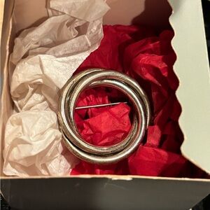 ZINA 925 Sterling Silver  Vintage Shiny Open Triple Circles Brooch Pin